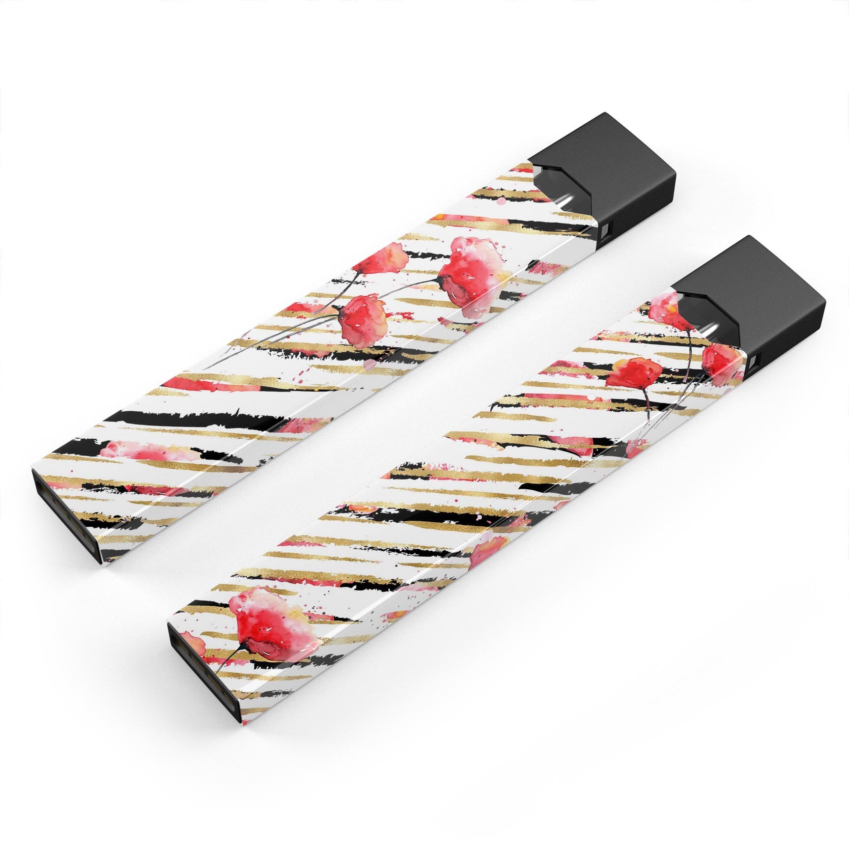 Karamfila Watercolo Poppies V12 skin-wrap for JUUL device, featuring vibrant poppy design and protective lamination.
